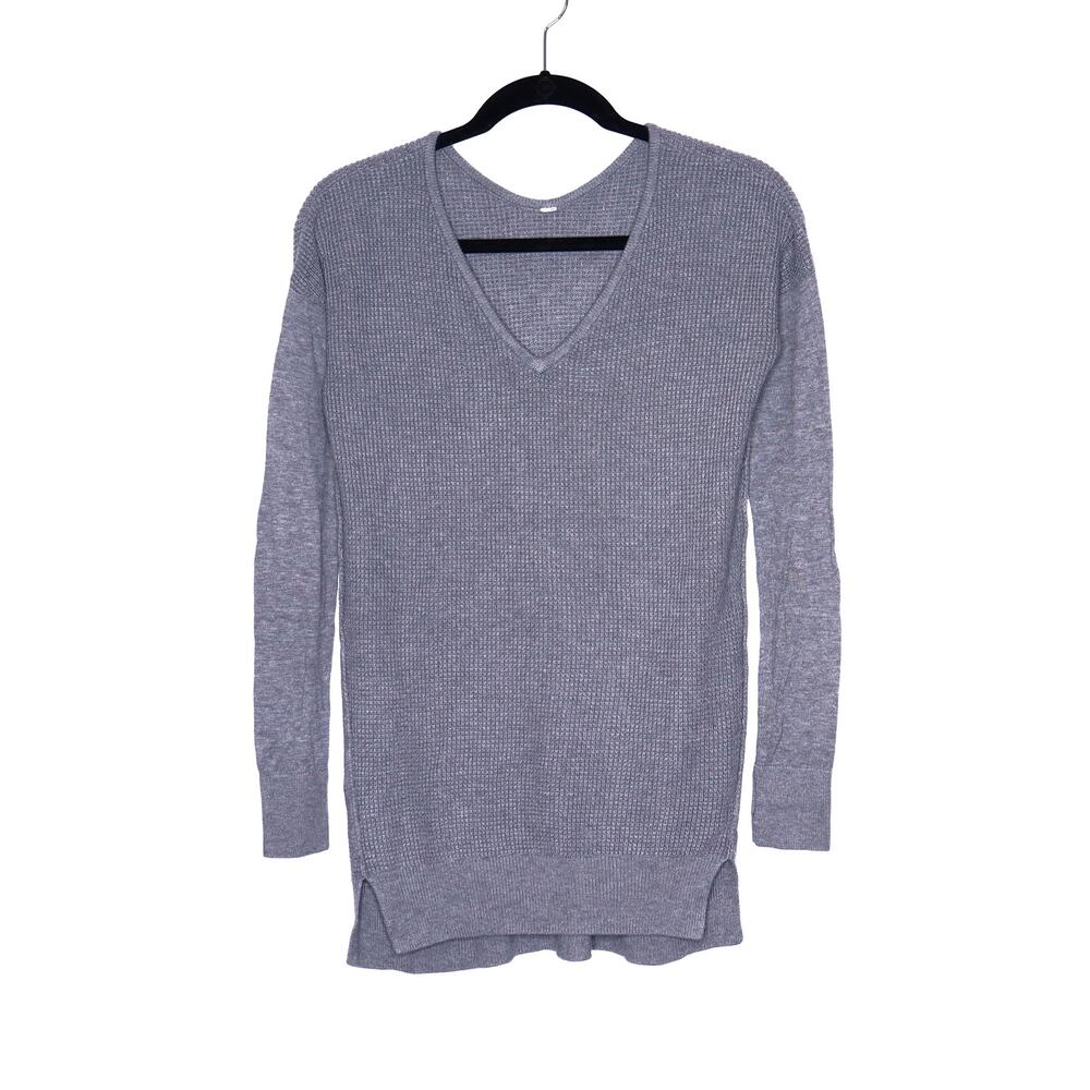 LULULEMON The Sweater Life Heathered Medium Grey V Neck Relaxed Fit Women's 6